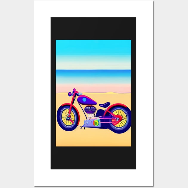 RETRO MOTORCYCLE ON THE BEACH Wall Art by sailorsam1805